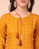 Stylish Mustard Cotton Blend Kurti With Multicolour Plazzo